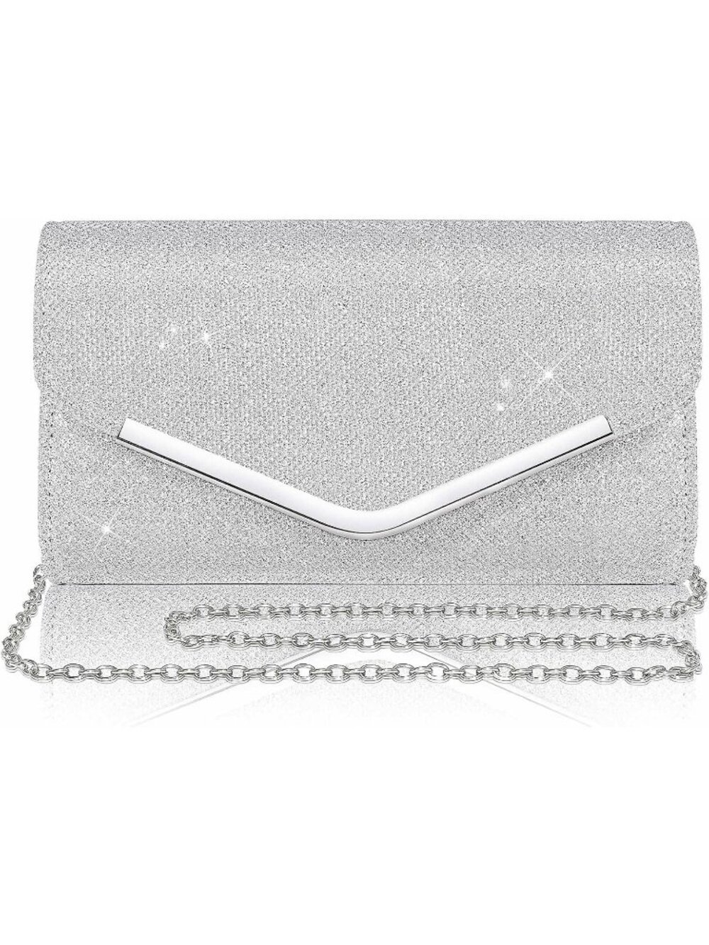 Womens Silver Lace Floral Mesh Envelope Chain Crossbody Prom Evening Bag Clutch